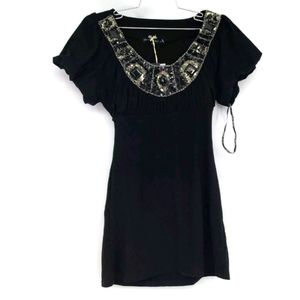 New with Tags Miss Me Women's Black Dress shirt jeweled sequins gold silver s